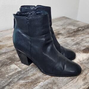 Frye Womens 9.5 Black Leather Ankle Boots Block Heel Western Moto y2K Booties
